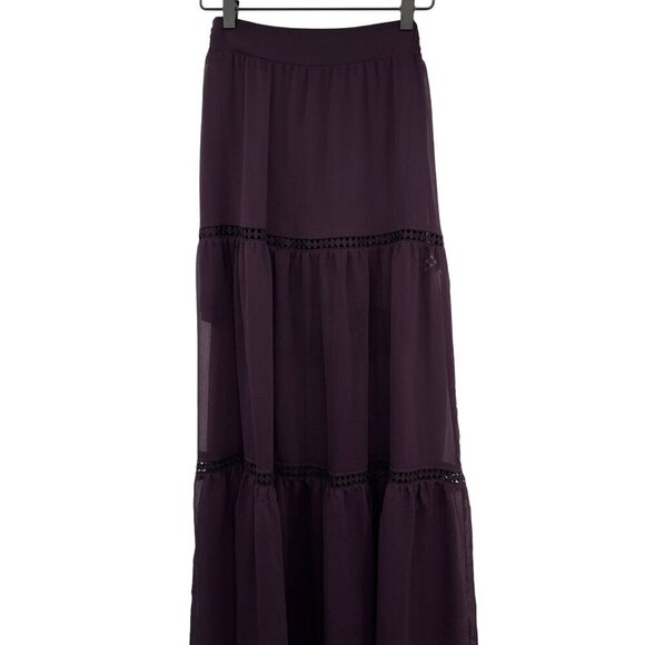 Express Tiered Maxi Skirt Tulle Chiffon Sheer Purple High Waisted Y2K XS - Picture 6 of 10